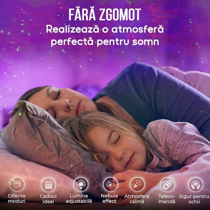 Proiector de Stele Astronaut – Lampa de Veghe cu Rotire 360°, Telecomandă și Efecte de Galaxie ZanaCasei.Ro