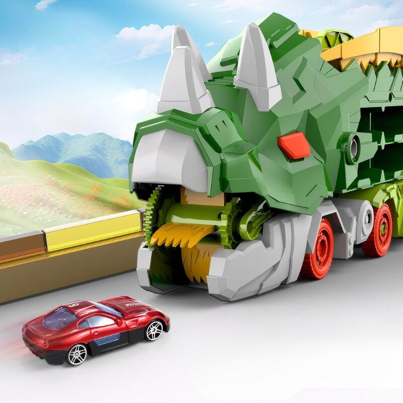 Set Multifunctional Dinozaur 2-in-1, Camion de Transport si Rampa de Lansare cu 2 Masinute MelekMag