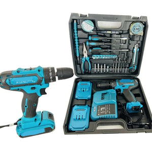 Bormașină cu Percuție 48V, Fără Fir – 2 Acumulatori + 36 Accesorii + Valiză