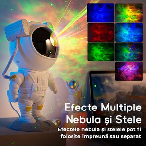 Lampă de Veghe Proiector Astronaut Galaxie – 8 Efecte, 360°, Timer, Telecomandă, Cadou Perfect