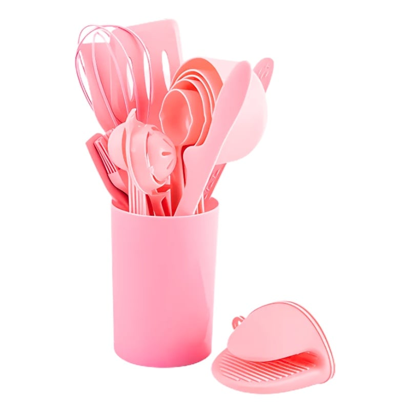 Set Ustensile Bucătărie 21 Piese din Silicon – Roz, Antiaderent, Design Modern ZanaCasei.Ro