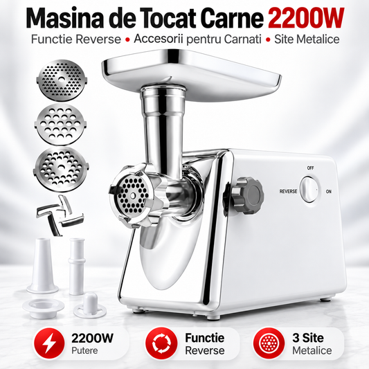 Mașină de tocat carne 2200W - infografic caracteristici