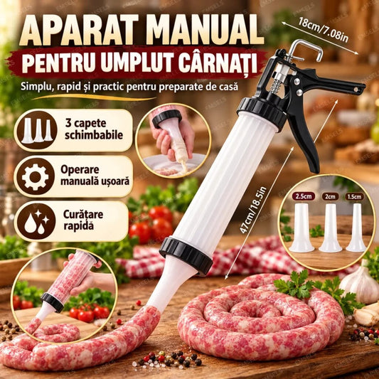 Aparat manual pentru umplut cârnați — 3 capete, operare ușoară, curățare rapidă